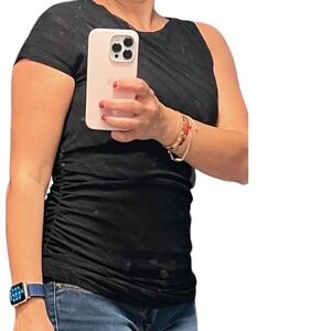 W By Worth Black Strip Mesh Ruched‎ Asymmetrical Blouse Size S